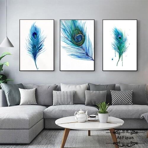 Beautiful Blue Peacock Feather A4 Poster Nordic Living Room Wall Art Print Picture Home Decor Canvas Painting No Frame