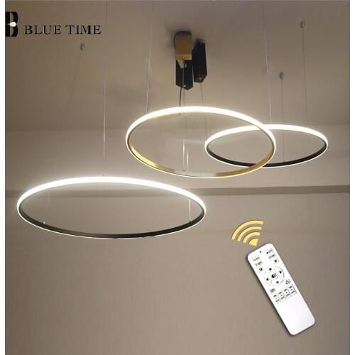 40 60 80cm Circle Lustre Led Chandelier For Living room Dining room Bedroom Ceiling Mounted Chandelier Lighting Black&Gold&White