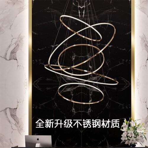 Villa Lobby Ring Metal Pendant Lights LED Floor Hollow Hotel Living Room Kitchen Restaurant Luxurious Hanging Lights Fixtures