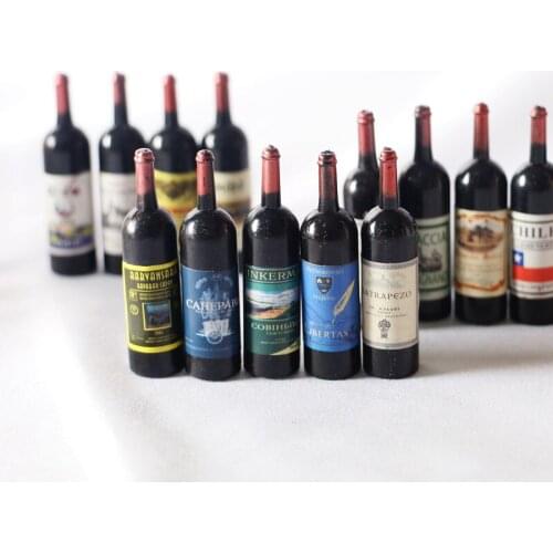 20Pcs Resin Simulation Red Wine Bottle 1/12 Miniature Dollhouse Pretend Play Kitchen Toys DIY Craft Doll House Accessories