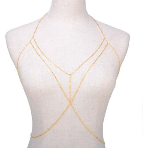 Fashion Women Sexy Silver Gold Tone Mesh Body Chain Bra Harness Necklace Waist Belly Chain Jewelry Beach Bikini
