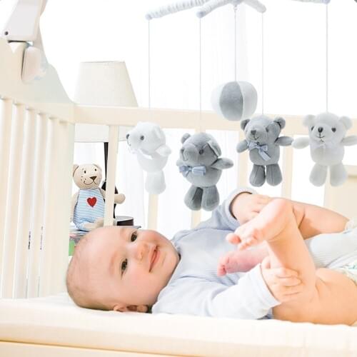 0-12 Months Baby Rattle Bear Handmade Wind-up Music Box Toddler Toys Rotate Mobile Baby Crib Holder Rattle Plush Toys