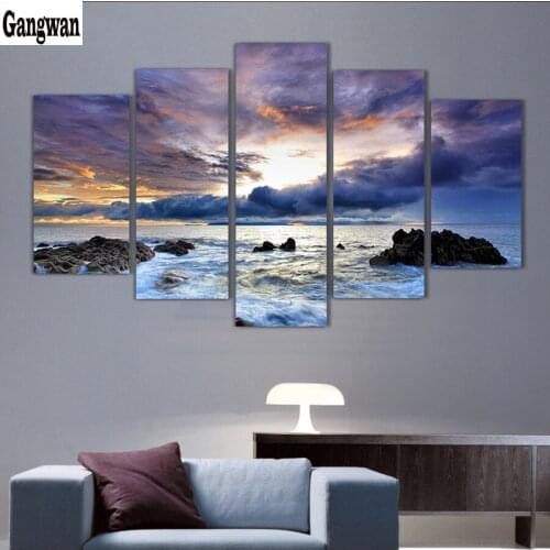 5 pcs sets,5D,Diamond Embroidery,Seascape,summer style,diy Diamond Painting natural scenery,Stitch Cross,3D,Diamond Mosaic decor