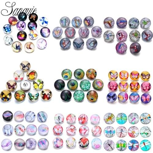 Newest 12pcs/lot snap jewelry 18mm insect snap buttons dragonfly butterfly glass leather clasp snap button bracelet