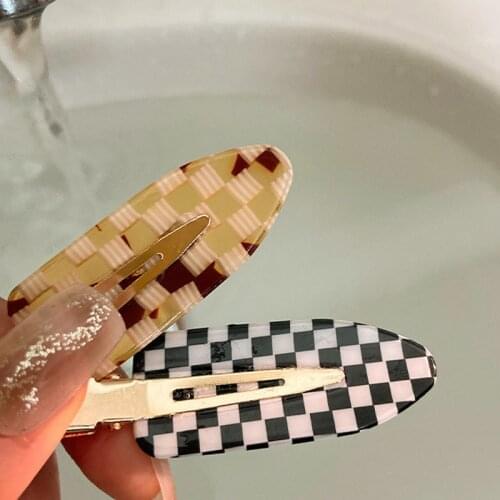 New Acrylic Check Edge Hair Clips Sweet Hairpin Cute Girl Bangs Hairpin Heart Clip Headdress Duckbill Clip