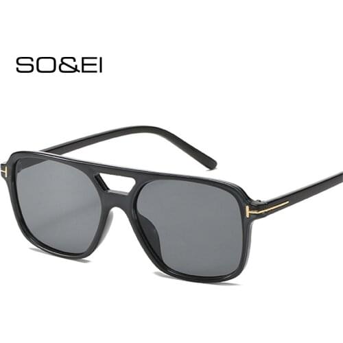 SO&EI Fashion Square Double Bridges Sunglasses Women Brand Designer Retro Clear Candy Color Eyewear Shades UV400 Men Sun Glasses