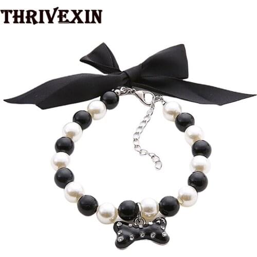 Dog Cat Pearls Necklace Chain Collar Personalized Bone Pendant Pet Supplies Puppy Jewelry Pearl Accessory