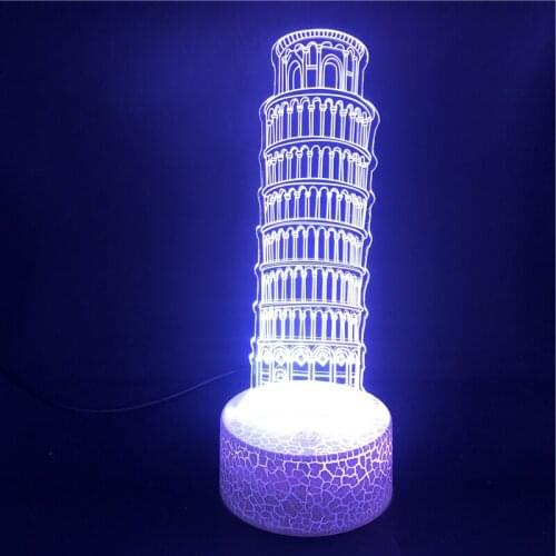 Bedside 3D LED Acrylic Night Light Lamp Touch Switch Nightlight The Leaning Tower of Pisa Study Inspiration Kids Gift Room Decor