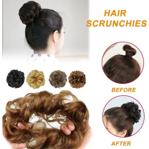 NEW Scrunchy Bun Up Do Hair Piece Hair Ribbon Ponytail Wavy Bleach Blonde Mix Black Brown Gold 3