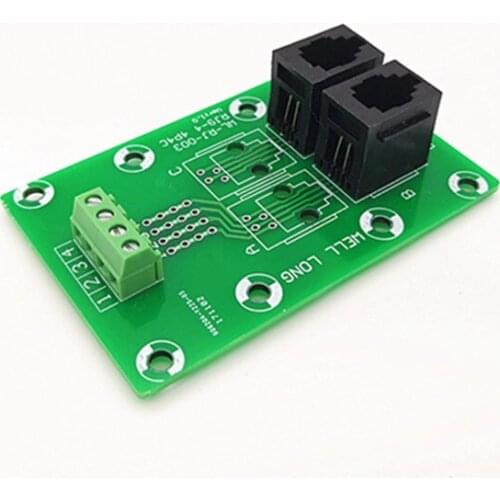 RJ9 4P4C Right Angle Jack 2-Way Buss Breakout Board, Terminal Block, Connector