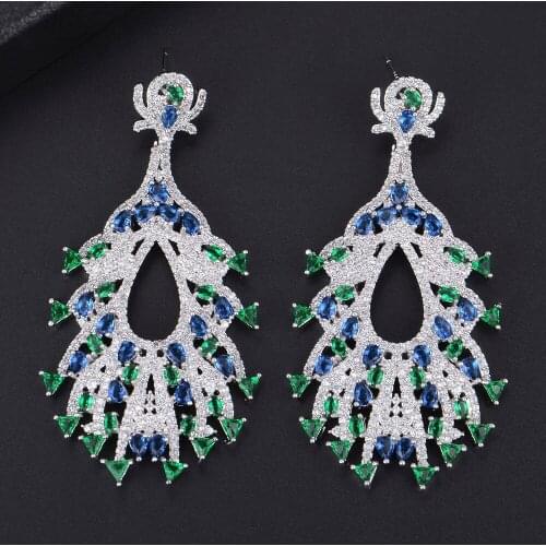 KellyBola Luxury High Quality Wedding Earrings Waterdrop Hollow Green Blue Cubic Zirconia Drop Dangle Earrings For Women Jewelry