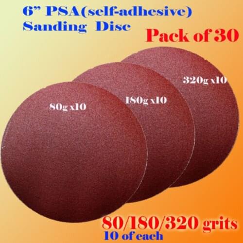 30Pcs/lots 6" Self Adhesive Pad 80/180/320 Grit Disc Sandpaper Abrasive On Sandpaper Peel