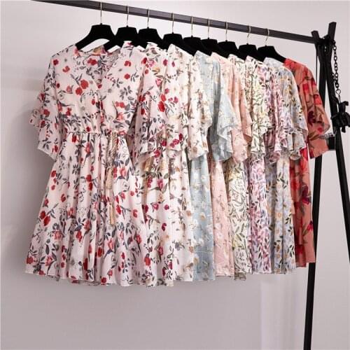Cross-Border for 2021 Summer New V-neck Floral-Print Chiffon Dress Korean-style Fashion Sweet Foreign Trade Dress
