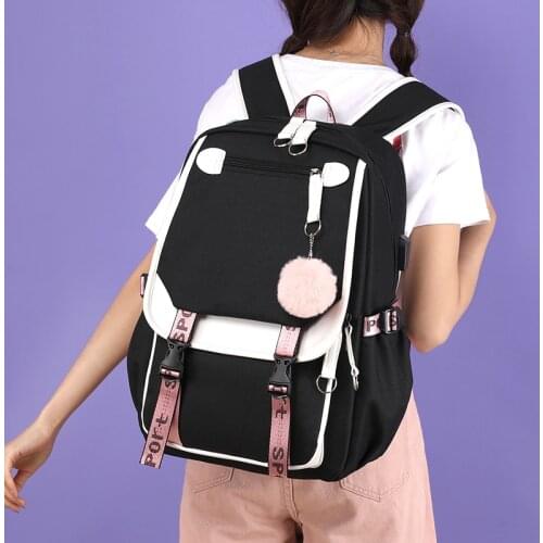 Student School Bags for Teenage Girls Large Usb Backpack Women Fashion Patchwork Nylon Black Bagpack Big Schoolbag