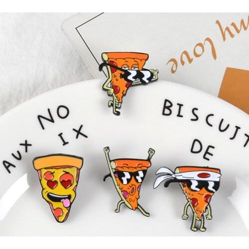 Funny Pizza Man Enamel Pins Badges Sunglasses Heart Eye Brooches Custom Pastel Denim Cartoon Food Badge Bag Lapel Jewelry Gifts