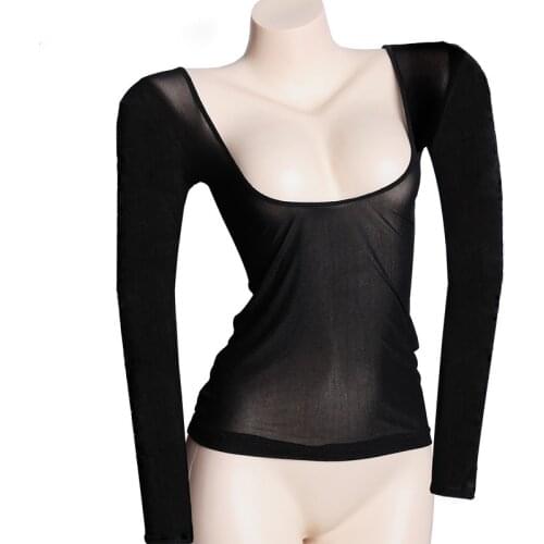 10 Colors Dancewear Womens Top Long Sleeves Stretch Yarn Clothes for Belly Dance Bottoming Shirt Bodysuit Sheer Mesh