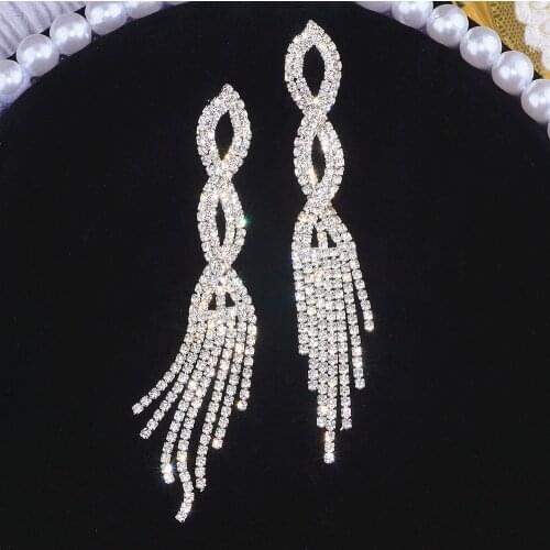 Trendy Elegant Crystal Long Tassel Earrings Shiny Rhinestone Drop Dangle Earrings For Women Bride Wedding Jewelry Gifts WX179