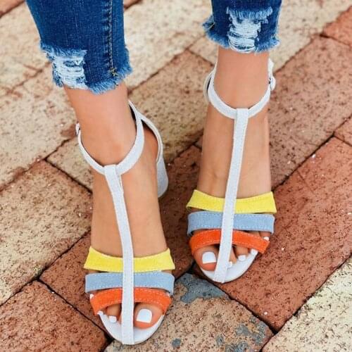 2021verão novo tamanho sandálias chunky heel pointed sandals confortável mulher sandálias salto feminino