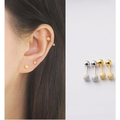 925 Sterling Silver Earring Simple Small Round Zircon Screw Stud Earring Cute Sweet Personality Ear Bone Nail Girl Ear Jewelry