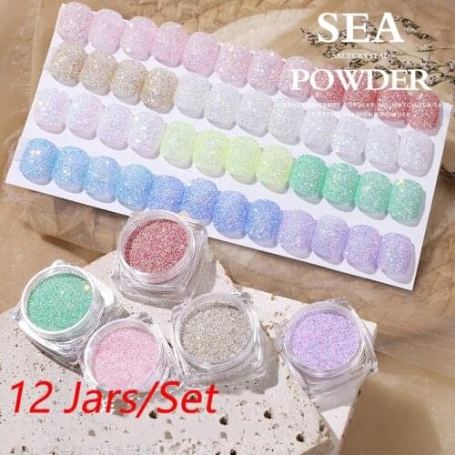 12Colors/Set Sea Salt Diamond Powder Glitter Nail Super Fine Flash Crystal Sugar Powder Aurora Crystal Wool Powder#3G*12