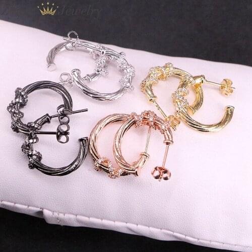 5 Pairs, Fashion Women Earrings Gold Color Micro Pave Zircon Circle Stud Earrings