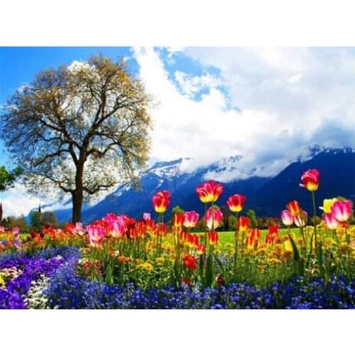 Diy 5D Diamond Painting By Number Cros Stitch Kits Art Paintings Tulips Fields Tree Diamond Embroidery Mosaic Kits Wall Stickers