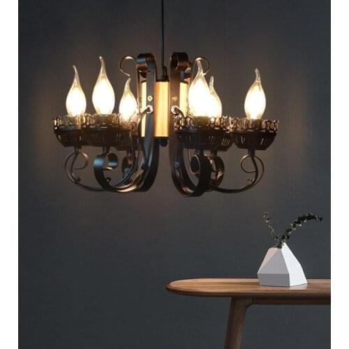 American Black Candle Chandelier Lustre for Home Dining Room Vintage Hanging Lights Hotel Restaurant Retro Decor Pendant Lamp