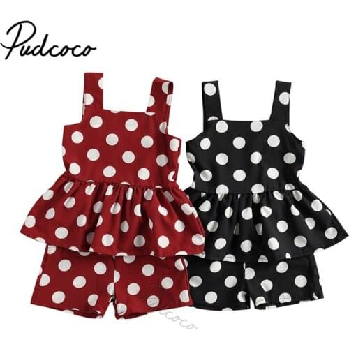 2021 Baby Summer Clothing Kids Girls Fashion 2-piece Outfit Set Sleeveless Polka Dot Tops Dress +Shorts Set for Children Girls
