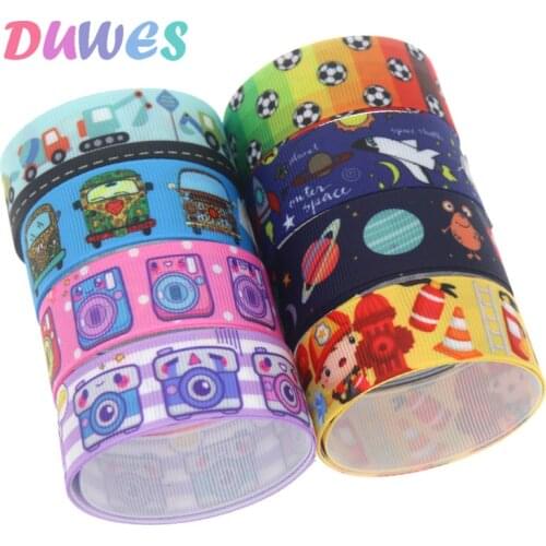DUWES 50yards camera ball space cars Printed Grosgrain Ribbon Accessory Hairbow Headwear Decoration DIY Wholesale OEM D1261