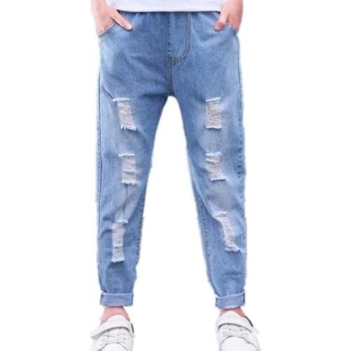 Jeans For Girls Big Hole Girl Ripped Jeans Kids Spring Autumn Trousers For Children Casual Style Childrens Clothes 6 8 10 12 14