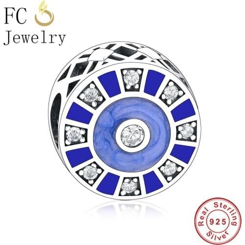 FC Jewelry Fit Original Brand Charm Bracelet 925 Sterling Silver Amulet Lucky Symbol Blue Enamel Evil Eye Bead Making Berloque