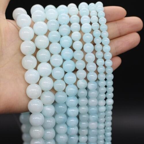Oameusa Smooth Round Sky Blue Jade Stone Beads Loose Beads For Jewelry Making DIY Bracelets
