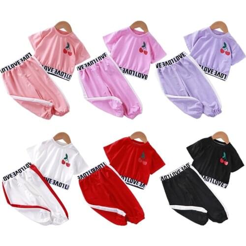 Fashion Girls Clothing Sets Summer Short Sleeve T-shirt+Pants 2PCS Suit Kids Teens Letters Cotton Sport Clothes for 2-10 Years