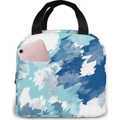 Indigo Tie-Dye Lunch Food Box Bag Fashion Insulated Thermal Food Picnic Lunch Bag for Women kids Men Cooler Tote Bag