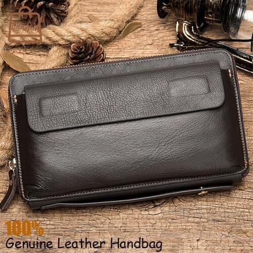 Luufan Business Type Clutch Bag 100% Genuine Leather High Capacity Long Wallet Men Male Long Wallet With Wristlet Leather Purse