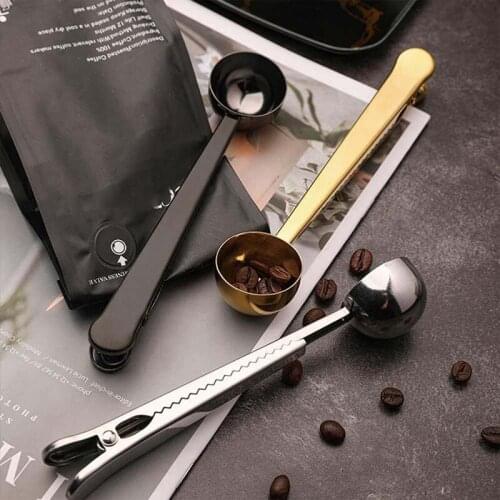 Coffee Measuring Spoon Sealing Clip,3 Pack Stainless Steel Long Handle Coffee Scoops,Sealing Clip 2 in 1 Measuring Spoon