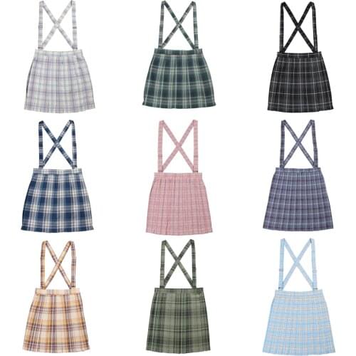 Sweet Womens Plaid Strap Skirt JK Girl Japanese School Uniform Pleated A-Line Suspender Skirt Multi Colors Preppy Style