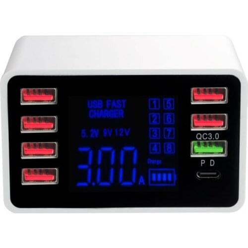 Multi USB 8-Port Smart Fast Desktop Hub Wall Charger Charging Station Quick Charge 3.0 USB Type C Port UK Plug