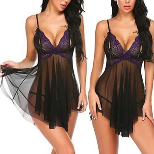 Mini Nightgowns Ultra Thin Lace Sleepwear Ladies Nightwear Sleeveless Pyjama Sexy Pour Sexy Pijamas For Women