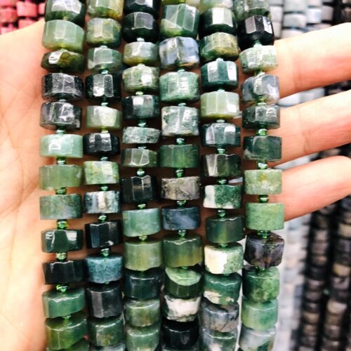 Wholesale 2strings Moss Agat e Faceted Tube Beads, Approx 10-12mm Faceted Natural Stone Spacer Beads 15.5"/strand
