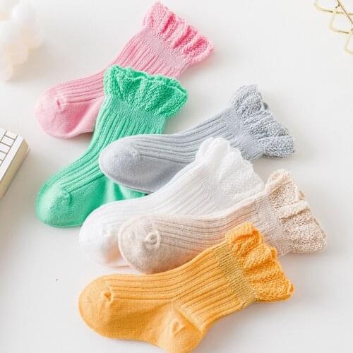 0-1Y Lace Loose Baby Socks Soft Cotton Newborn Infant Floor Socks Spring Summer Candy Color Baby Girls Boys Socks