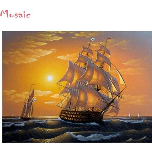 Full square Diamond Embroidery sea scenery sailboat Diamond Painting Cross Stitch resin Drill Mosaic diamond home Decoration