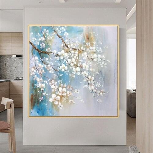 Hand-painted beautiful flower oil painting modern home decoration painting plum blossom pear flower canvas painting living room