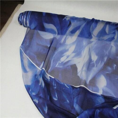 Silk fabric blue big flower printed silk chiffon fabrics for silk dress silk fabric