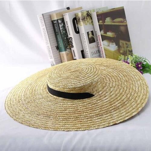 Cheap Summer Hat for Women Common Bigger wheat Straw Hat Wide Brim Braided Sun Beach Hat with Wind Lanyard UPF50+ Sun Protection