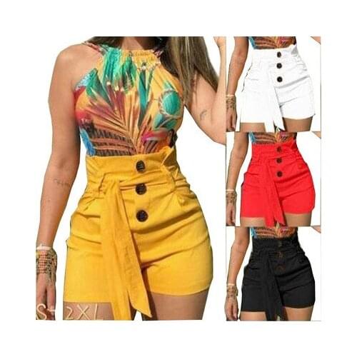 Summer 2021 new European womens trousers hot selling high waist solid button up shorts with Sashes casual short pants women