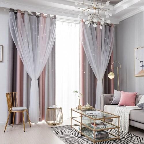 1 Panel Star Curtains Blackout Curtains Colorful Double Layer Star Window Curtains for Kids Girls Bedroom Living Room Decoration
