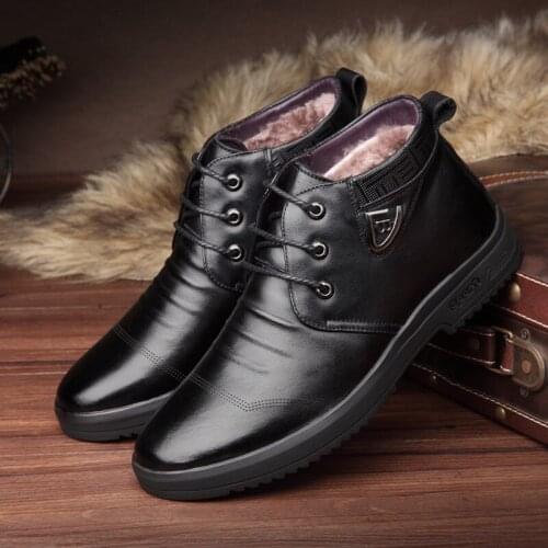 Warm Genuine Leather men winter boots Ankle Boots Fashion boot shoes men Casual Male Fur Snow Boots zapatos de hombre Rubber