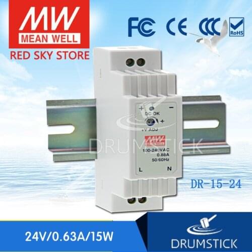 Only 11.11) MEAN WELL DR-15-24 24V 0.63A meanwell DR-15 15.2W Single Output Industrial DIN Rail Power Supply