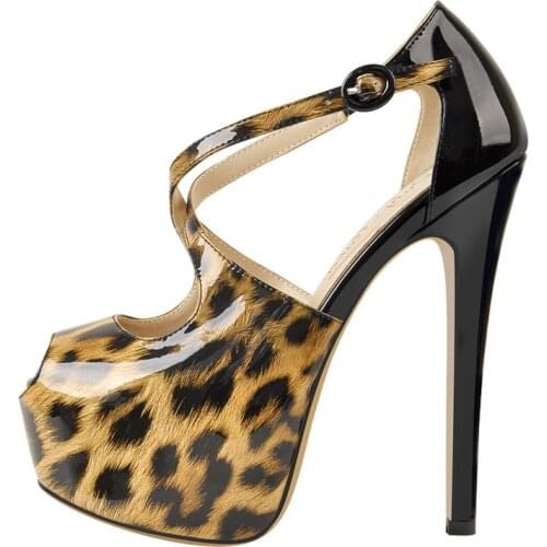 Onlymaker brand Ladys leopard print extremely High heel pumps shoes Open peep Toe Platform Pump dress wedding party shoes